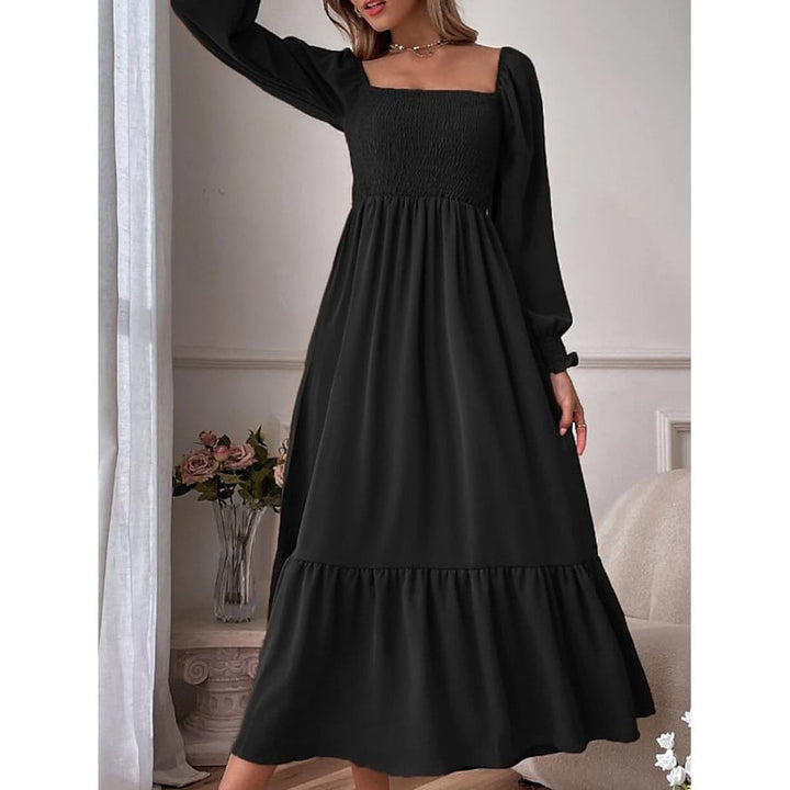 Womens Ruffle Autumn Winter Swing Midi Dress Image 1