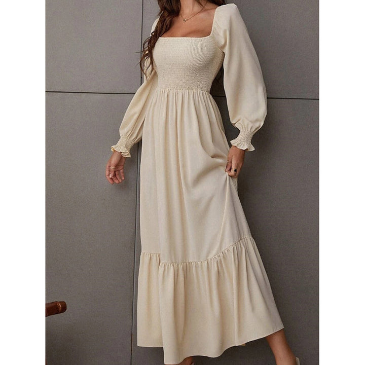 Womens Ruffle Autumn Winter Swing Midi Dress Image 4