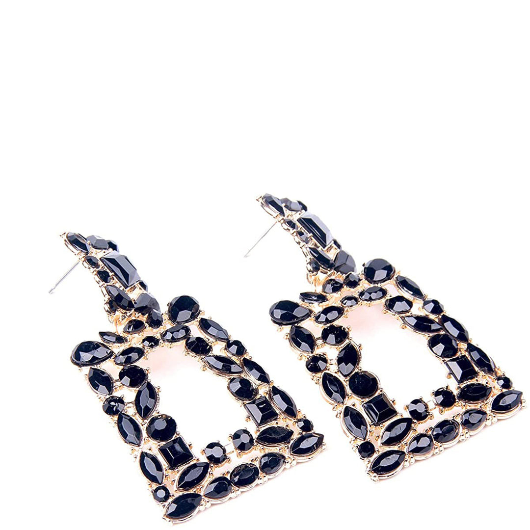 Womens Rhinestone Rectangle Drop Earrings Image 8