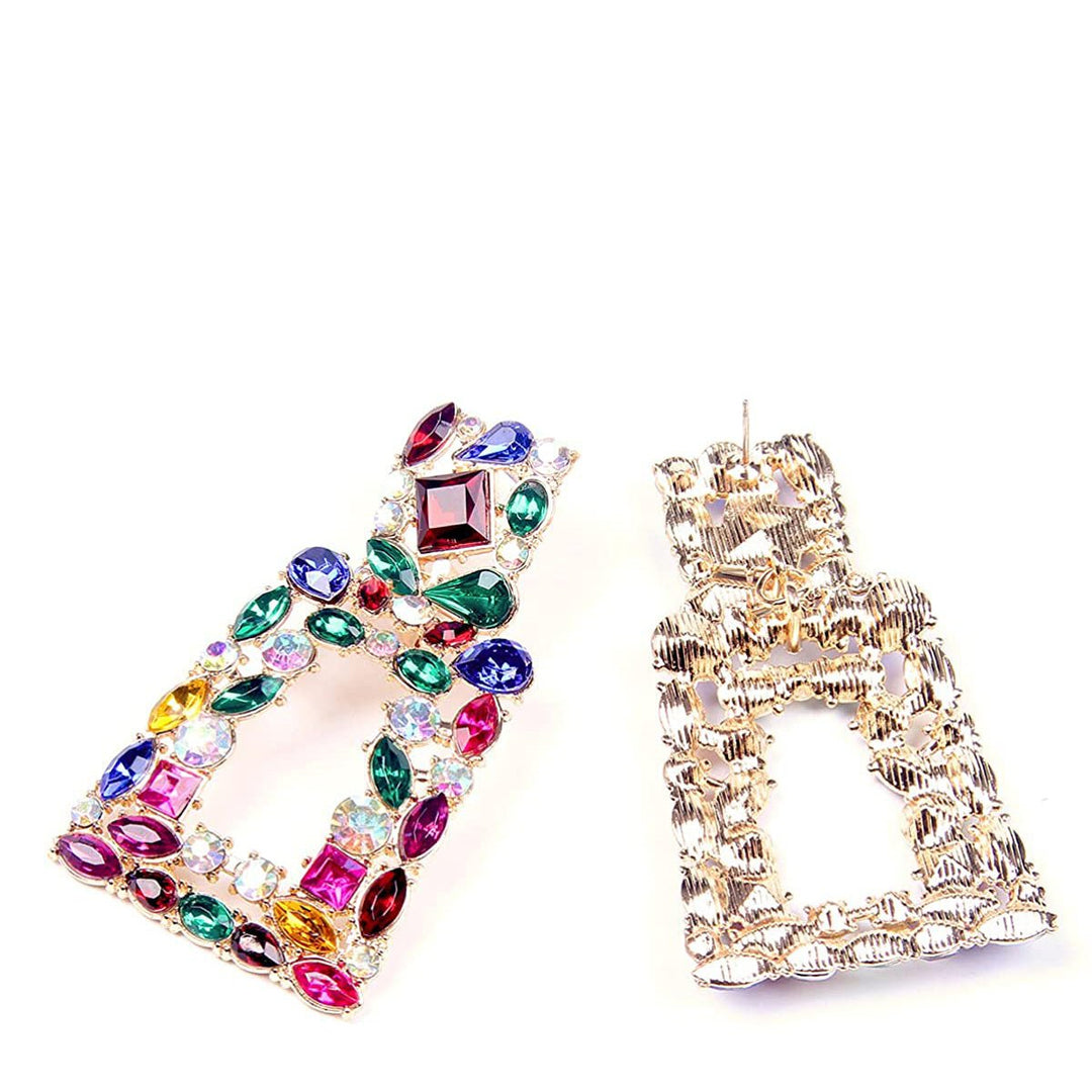 Womens Rhinestone Rectangle Drop Earrings Image 12