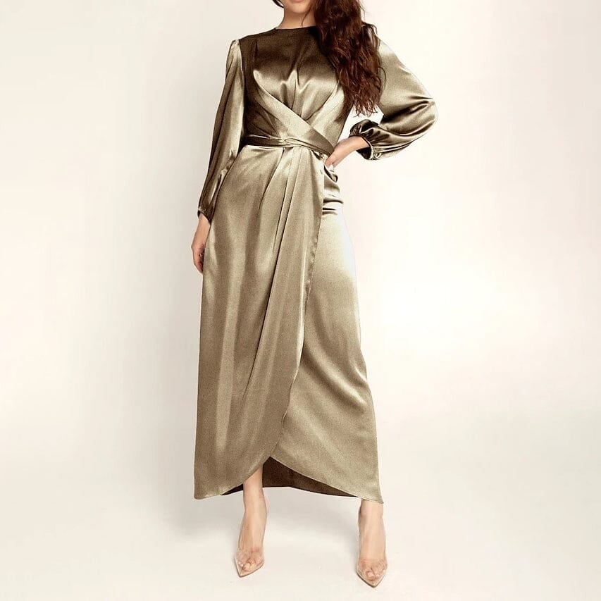 Womens Satin Swing Maxi Dress Image 1