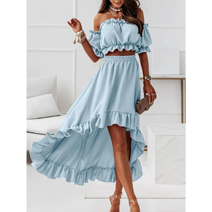 Womens Sexy Boho Solid Color Casual Dress Two Piece Image 1