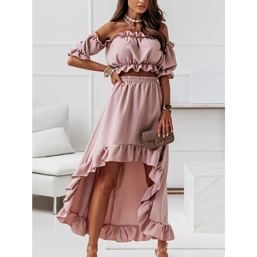 Womens Sexy Boho Solid Color Casual Dress Two Piece Image 2