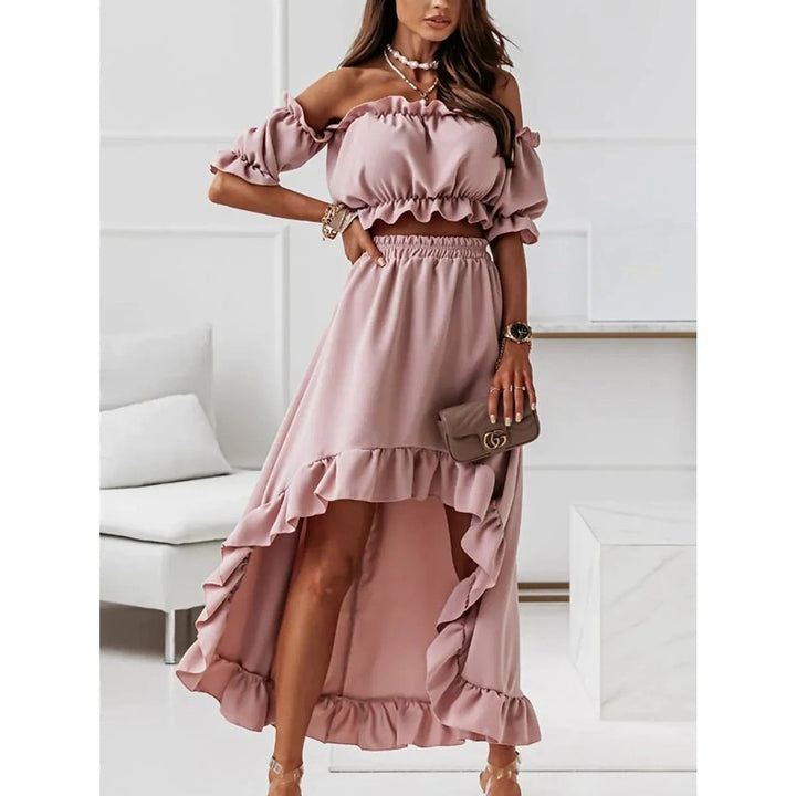 Womens Sexy Boho Solid Color Casual Dress Two Piece Image 1