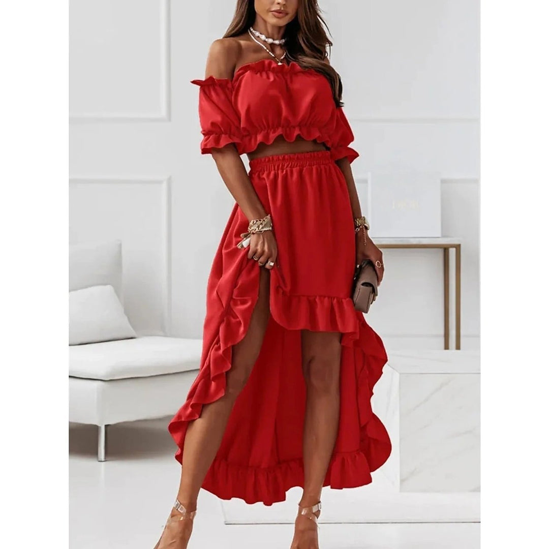 Womens Sexy Boho Solid Color Casual Dress Two Piece Image 3