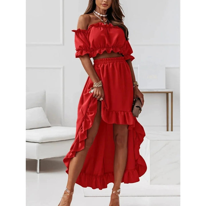 Womens Sexy Boho Solid Color Casual Dress Two Piece Image 1