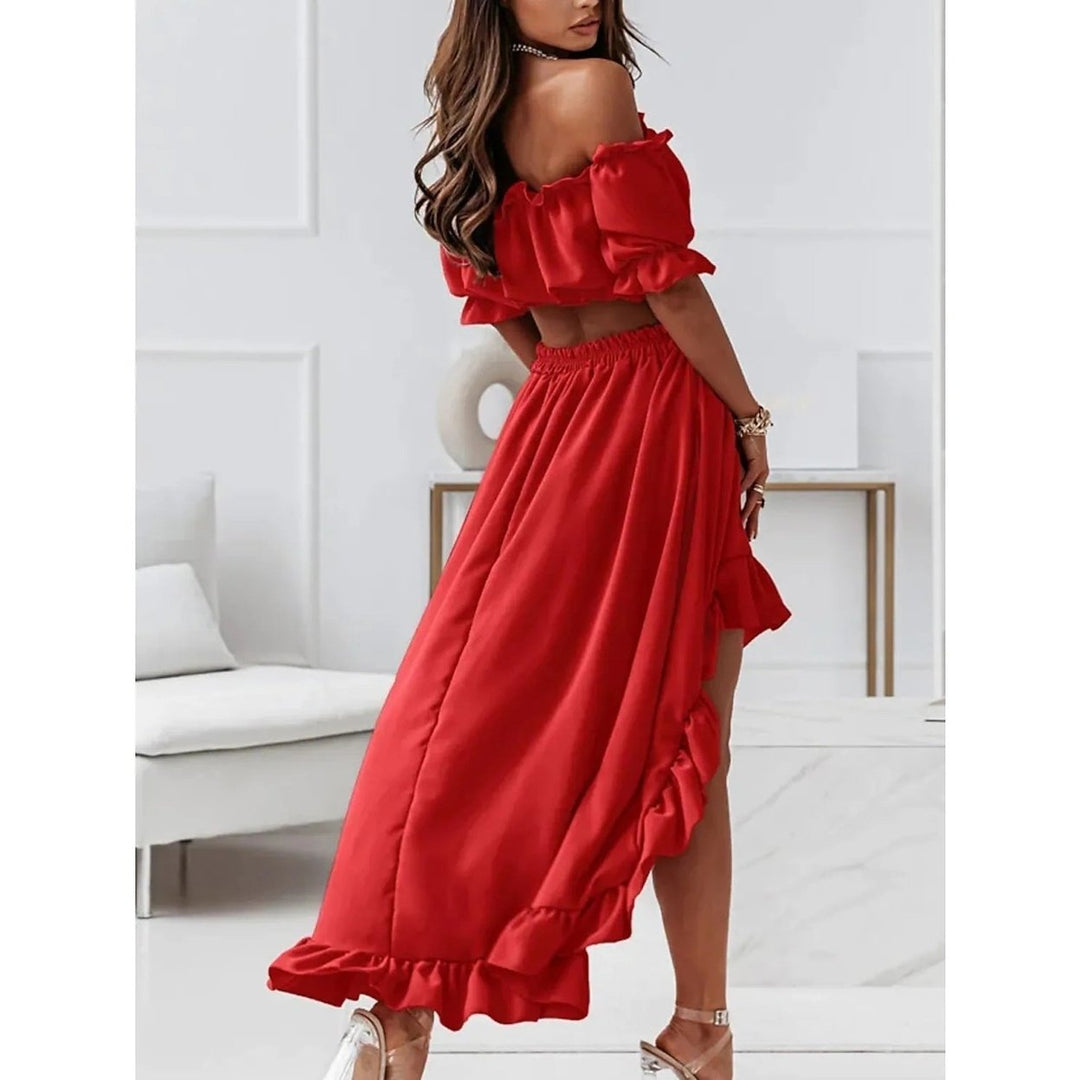 Womens Sexy Boho Solid Color Casual Dress Two Piece Image 4