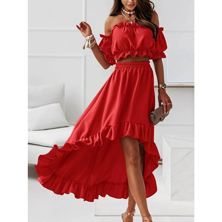 Womens Sexy Boho Solid Color Casual Dress Two Piece Image 4