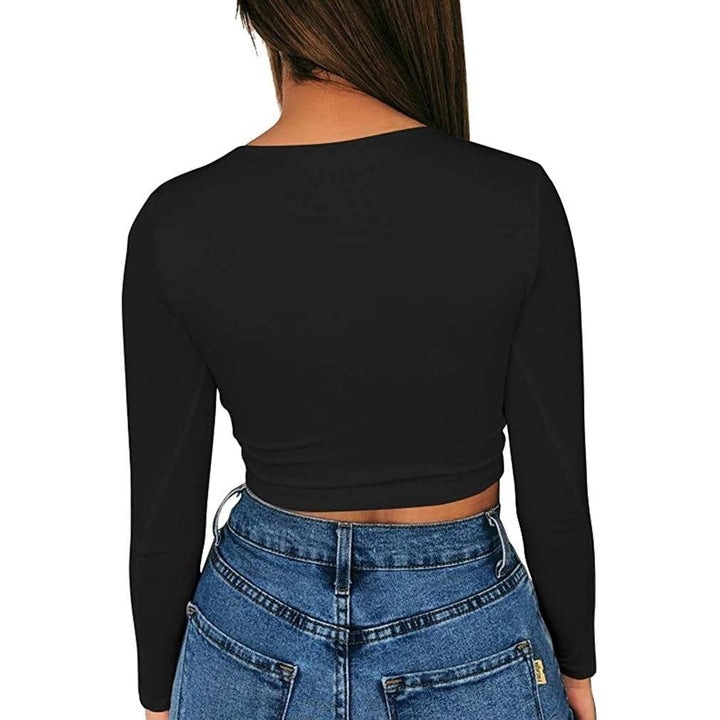 Womens Sexy Bodycon Scoop Neck Long Sleeve Slim Crop Top Image 9