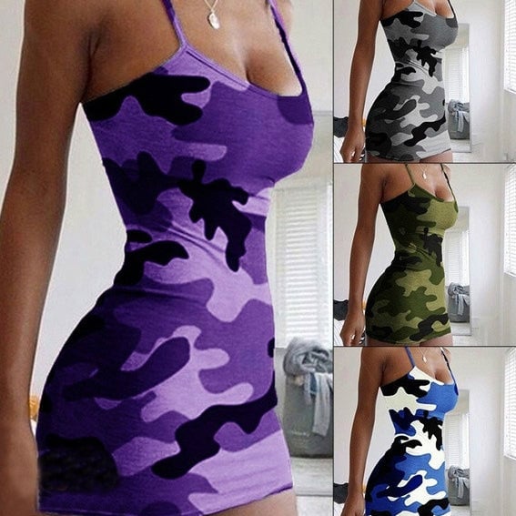 Womens Sexy Sleeveless Camouflage Mini Dress Image 1