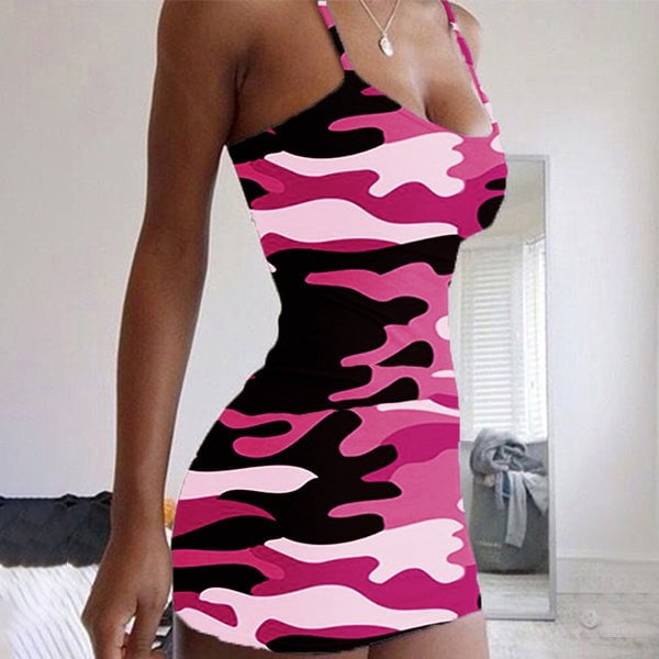 Womens Sexy Sleeveless Camouflage Mini Dress Image 4