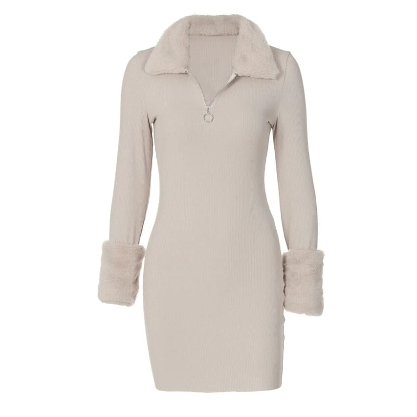 Womens Sheath Dress Long Sleeve Pure Color Image 6