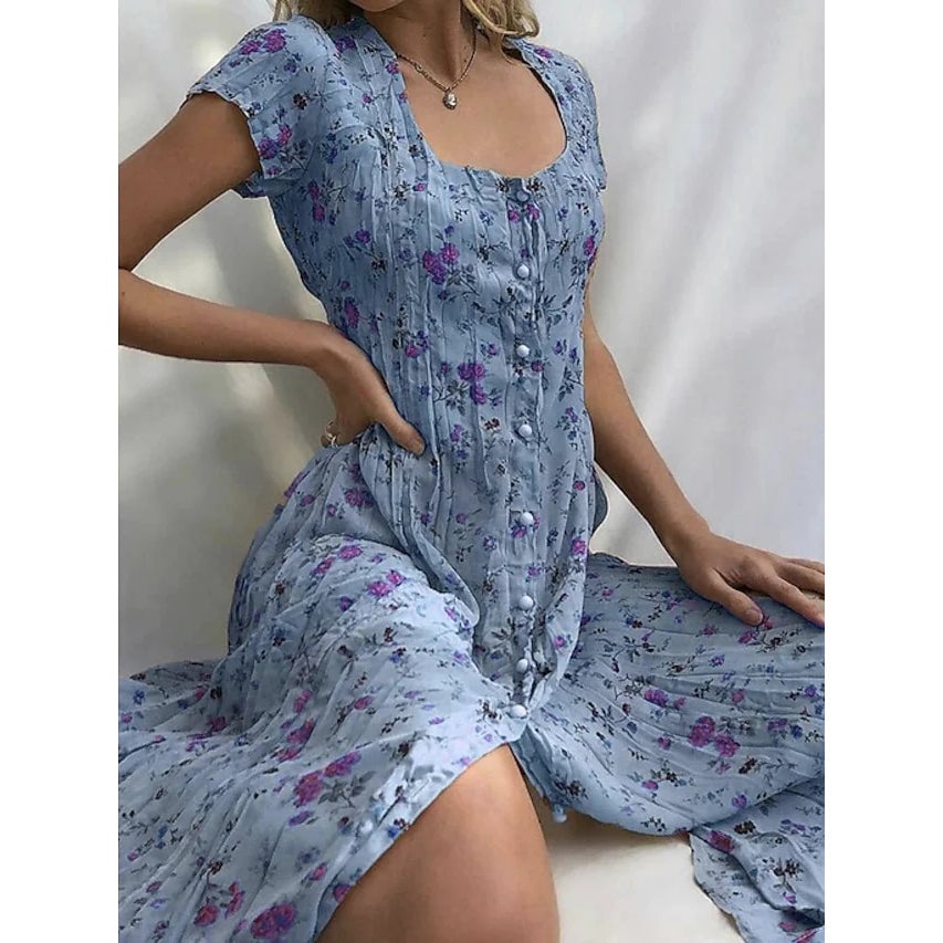 Womens Shift Short Sleeve Floral Print Dress Image 4