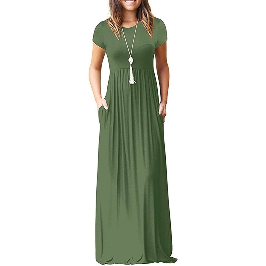 Womens Short Sleeve Loose Casual Long Dresses with Pockets Image 1