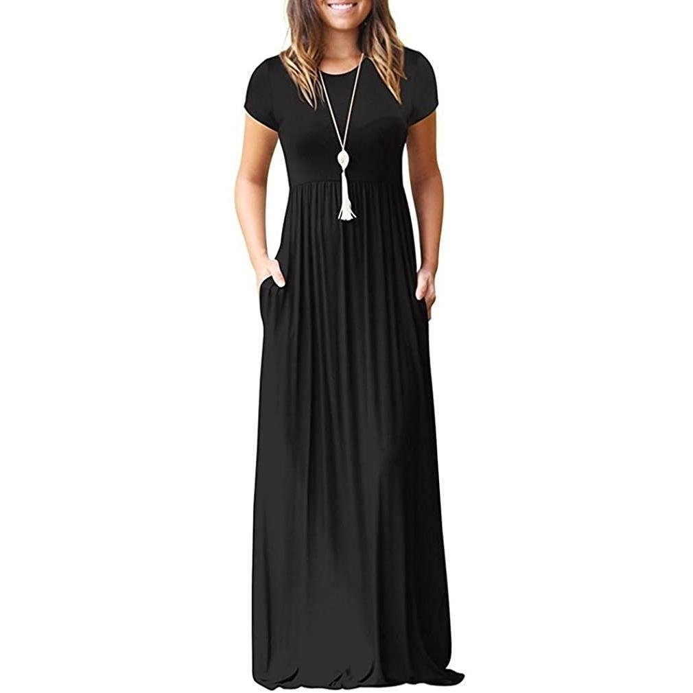 Womens Short Sleeve Loose Casual Long Dresses with Pockets Image 2