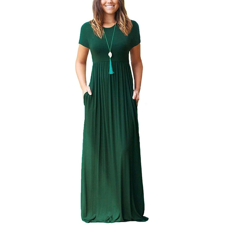 Womens Short Sleeve Loose Casual Long Dresses with Pockets Image 3