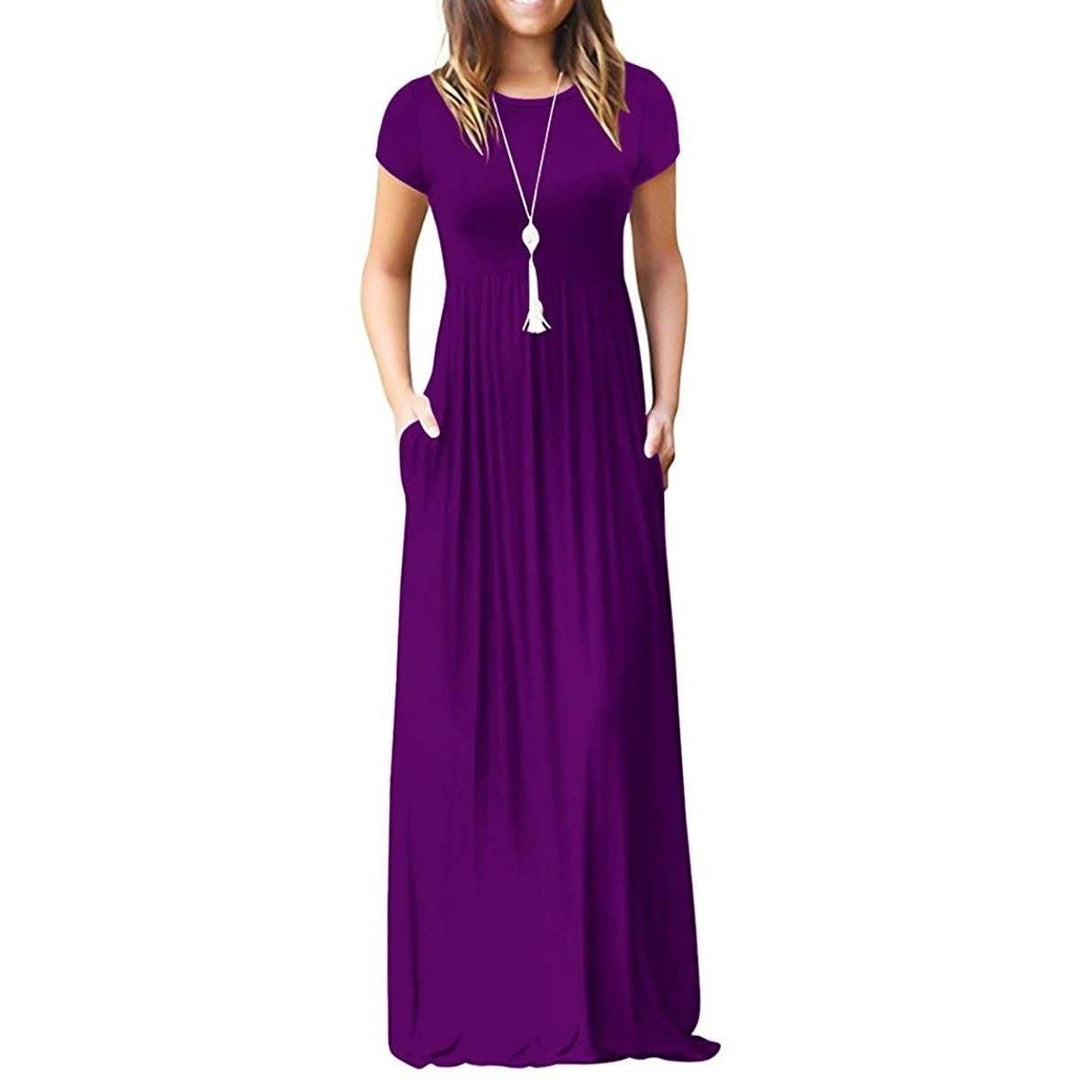 Womens Short Sleeve Loose Casual Long Dresses with Pockets Image 4