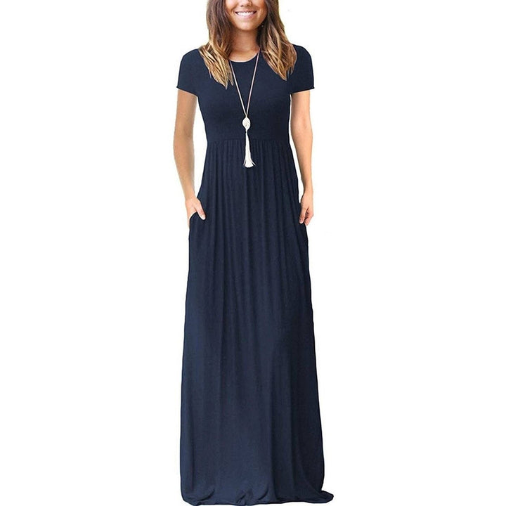 Womens Short Sleeve Loose Casual Long Dresses with Pockets Image 4