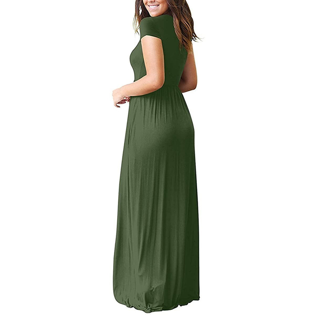 Womens Short Sleeve Loose Casual Long Dresses with Pockets Image 7