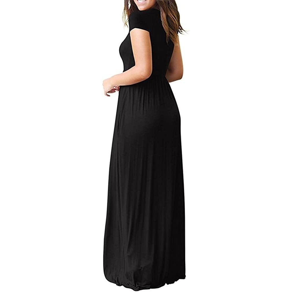 Womens Short Sleeve Loose Casual Long Dresses with Pockets Image 8