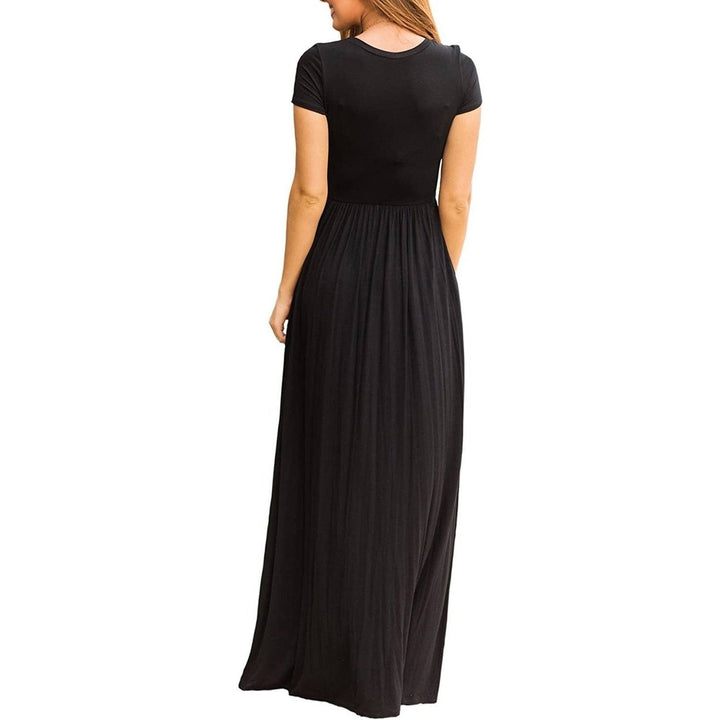 Womens Short Sleeve Loose Casual Long Dresses with Pockets Image 9