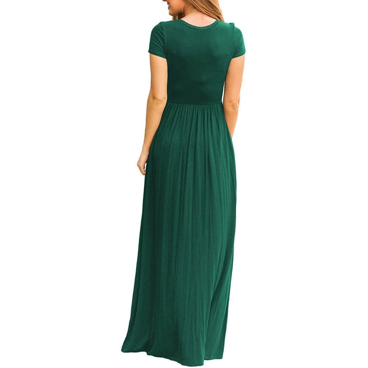 Womens Short Sleeve Loose Casual Long Dresses with Pockets Image 10