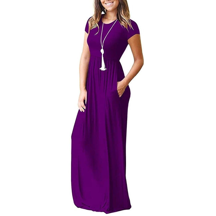 Womens Short Sleeve Loose Casual Long Dresses with Pockets Image 12