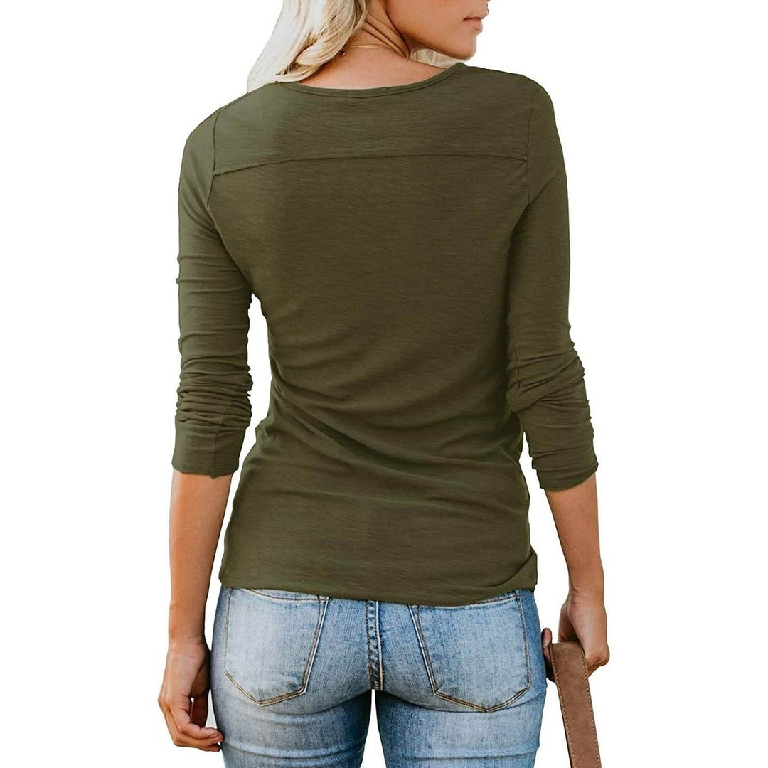 Womens Short/Long Sleeve Henley Button up T Shirt Casual Basic Tops Blouse Image 4