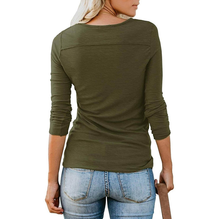 Womens Short/Long Sleeve Henley Button up T Shirt Casual Basic Tops Blouse Image 4