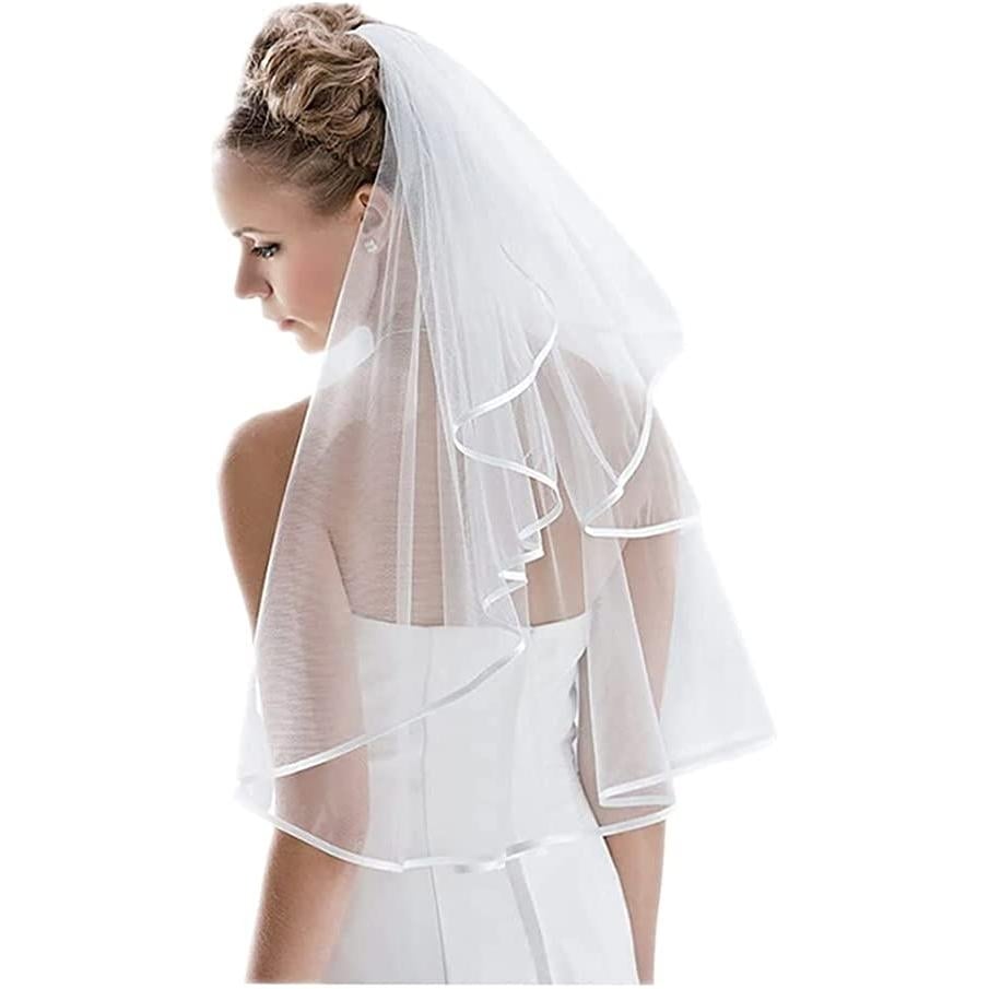 Womens Simple Bridal Veil with Comb Image 8