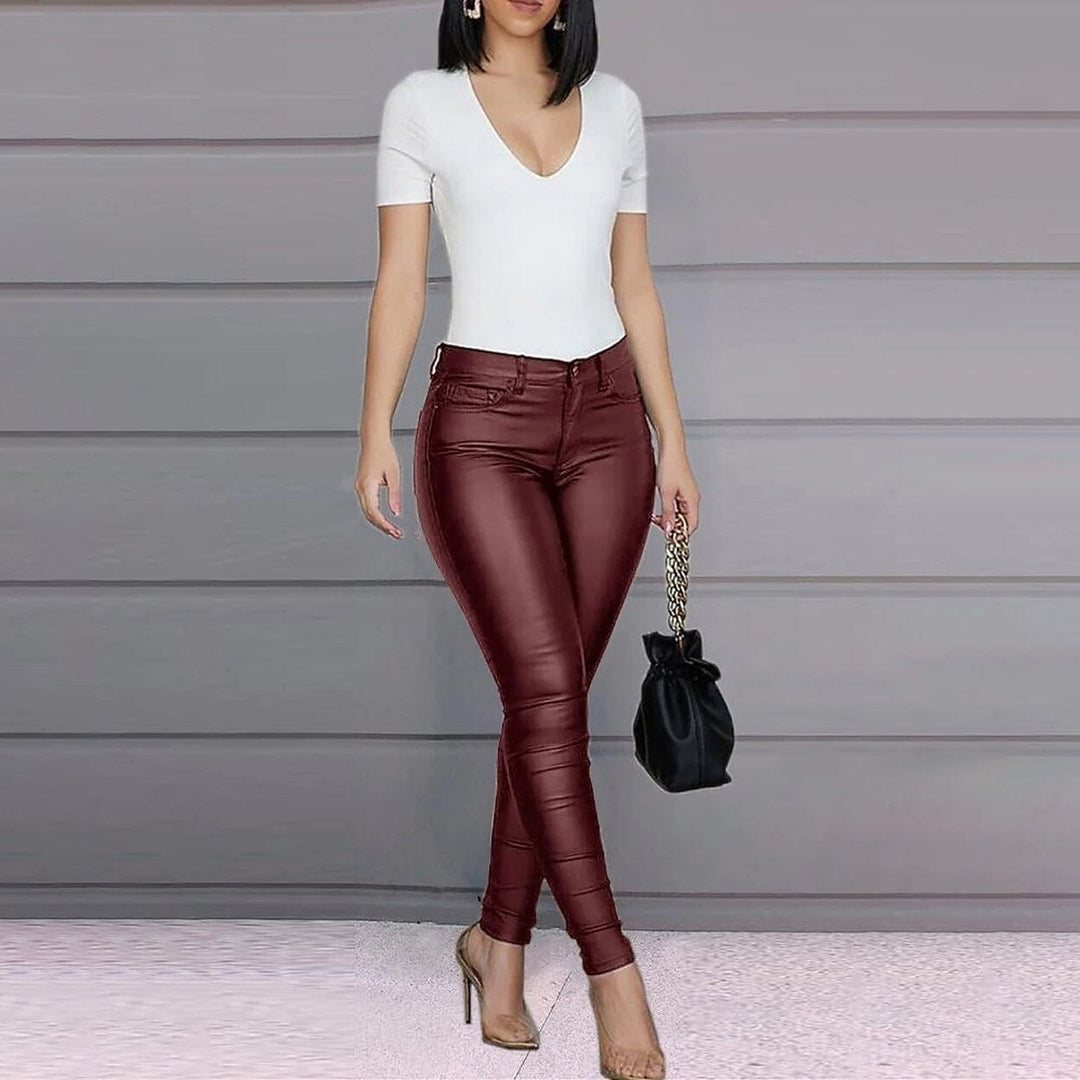 Womens Skinny Leather Pants Image 3