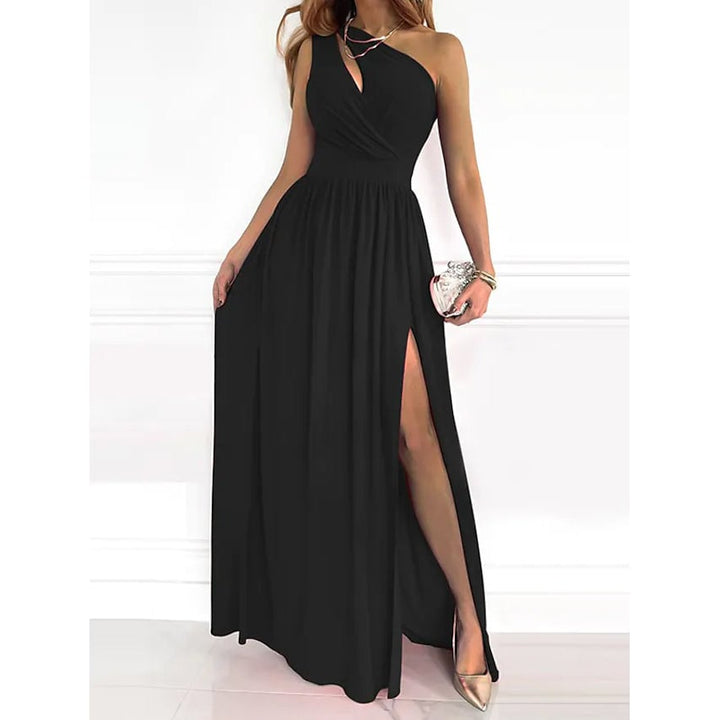 Womens Sleeveless One Shoulder Elegant Dress Image 4