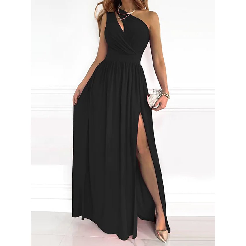 Womens Sleeveless One Shoulder Elegant Dress Image 1