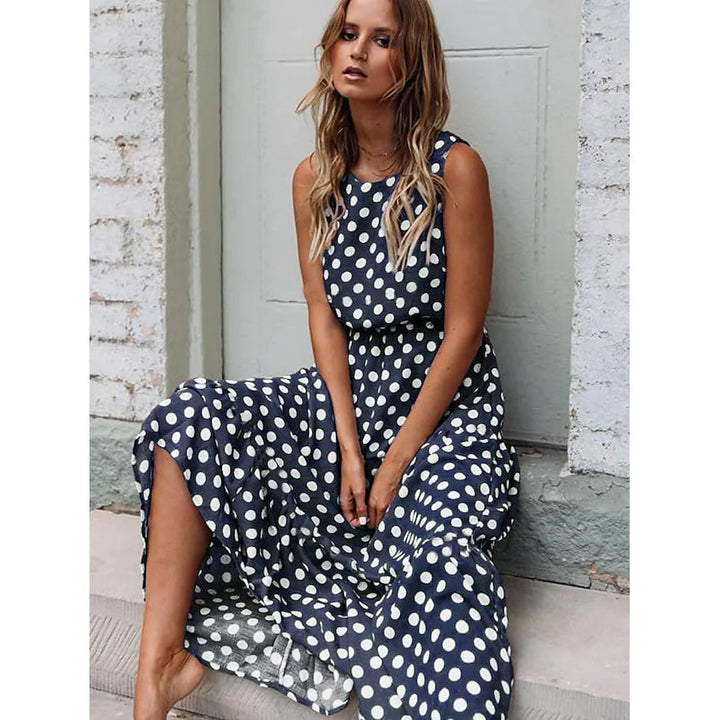 Womens Sleeveless Polka Dot Long Dress Image 2