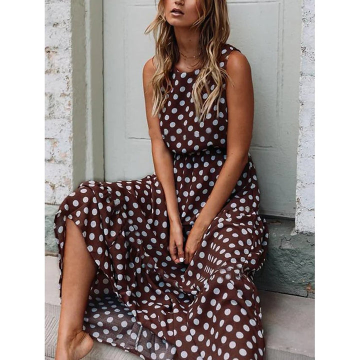 Womens Sleeveless Polka Dot Long Dress Image 3