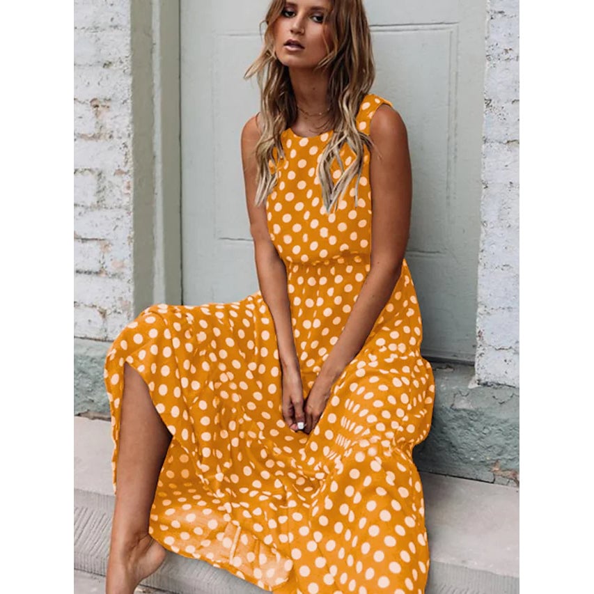 Womens Sleeveless Polka Dot Long Dress Image 4