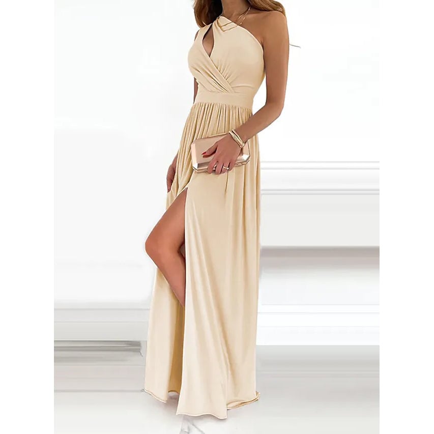 Womens Sleeveless One Shoulder Elegant Dress Image 9