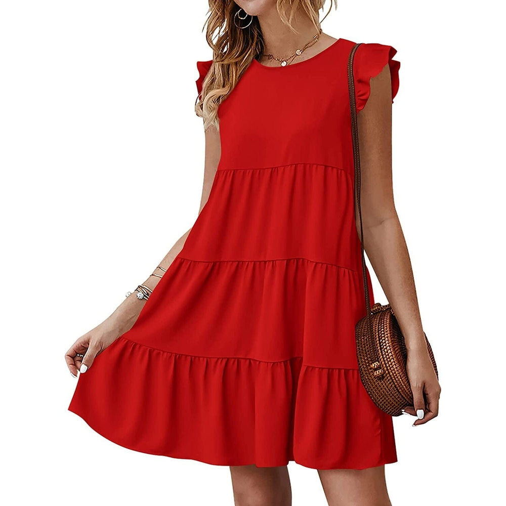 Womens Sleeveless Ruffle Sleeve Summer Dress Image 2