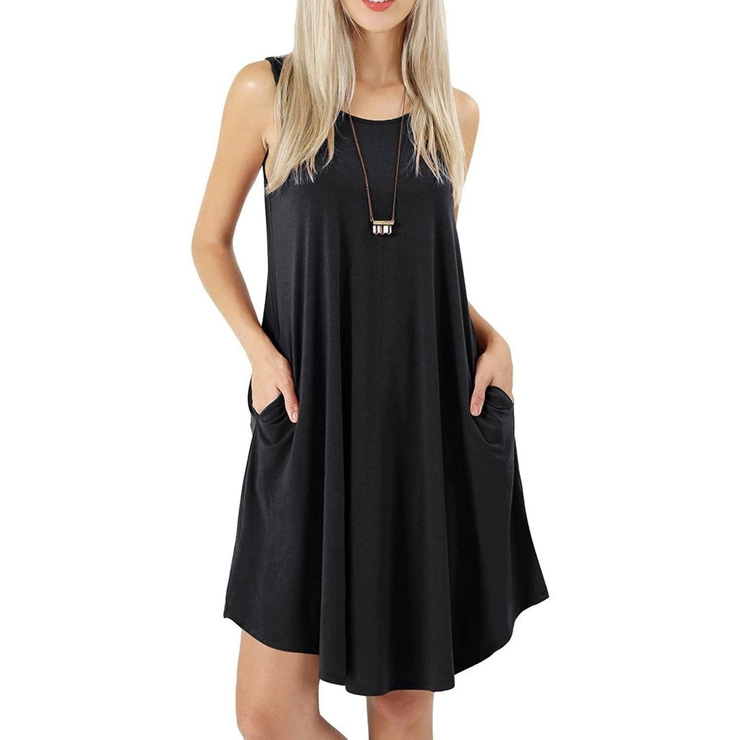 Womens Sleeveless Pockets Casual Swing T-Shirt Short Dresses Image 4