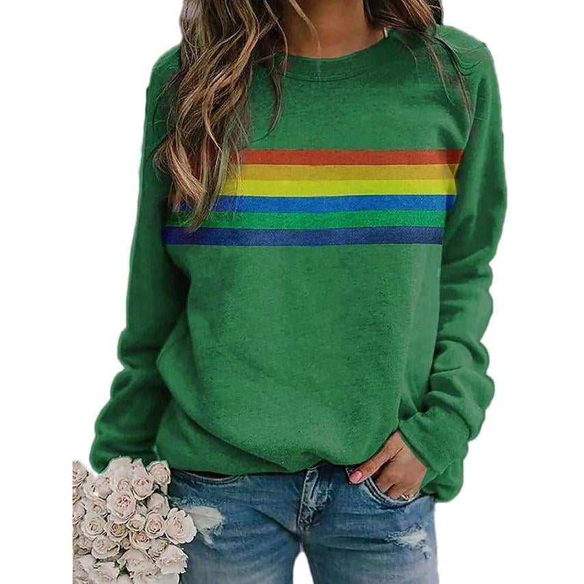 Womens T shirt Rainbow Graphic Long Sleeve Round Neck Tops Image 3