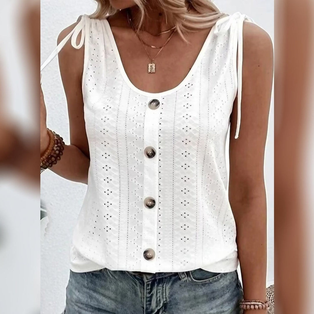 Womens Tank Top Plain Button U Neck Image 1