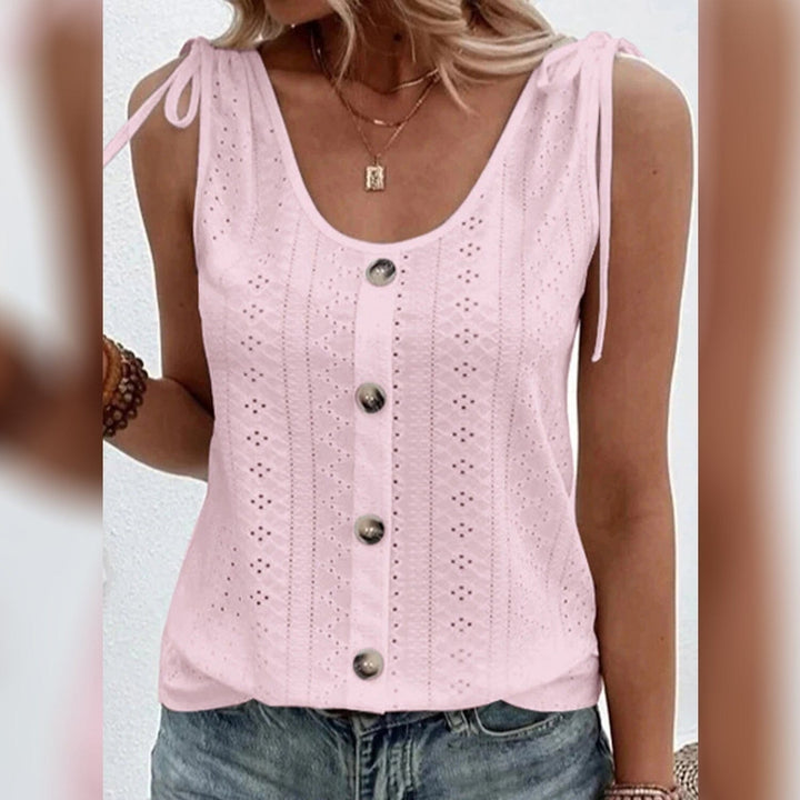 Womens Tank Top Plain Button U Neck Image 2