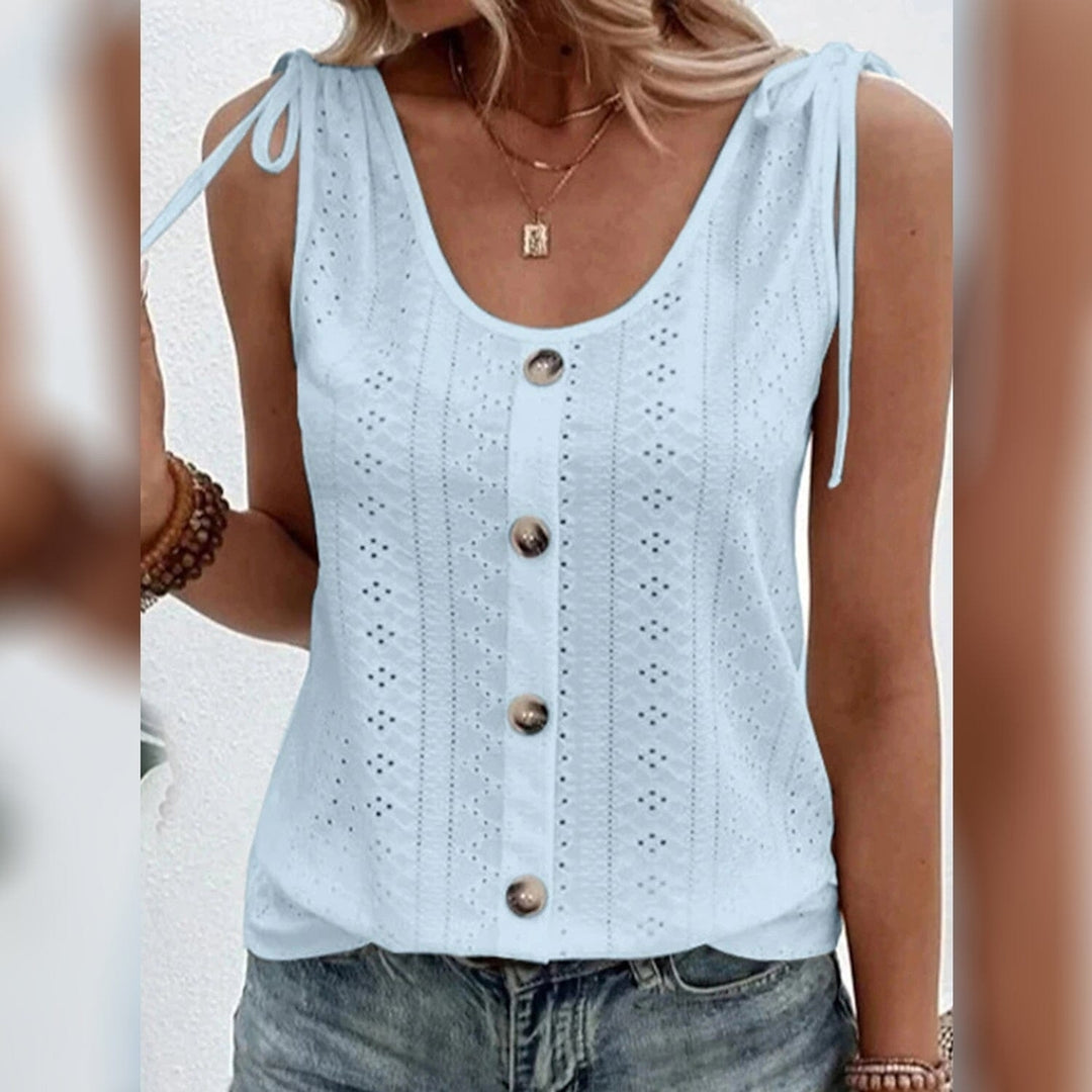 Womens Tank Top Plain Button U Neck Image 4