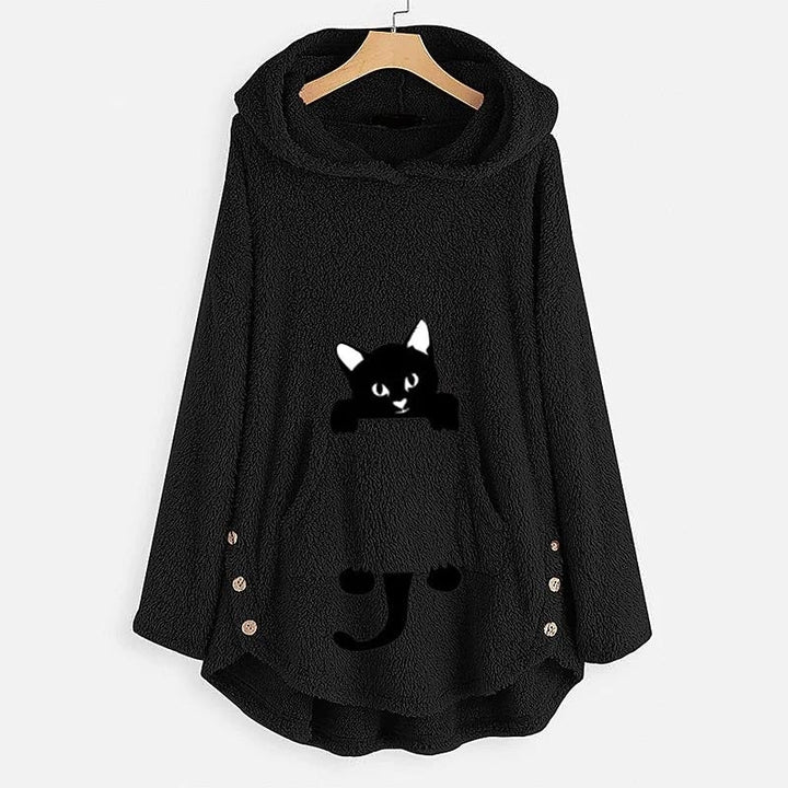 Womens Teddy Coat Cat Animal Front Pocket Hoodies Image 3