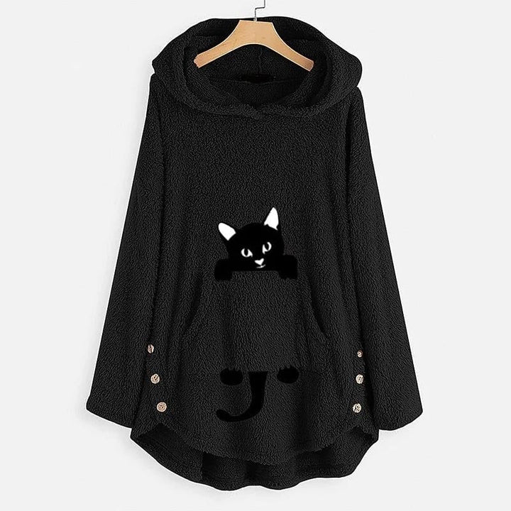 Womens Teddy Coat Cat Animal Front Pocket Hoodies Image 1