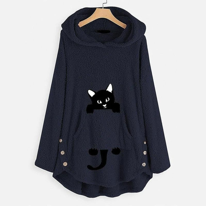 Womens Teddy Coat Cat Animal Front Pocket Hoodies Image 6