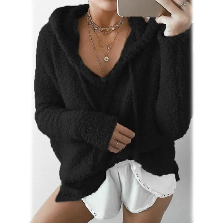 Womens Teddy Coat Plain Daily Basic Loose Hoodie Image 3