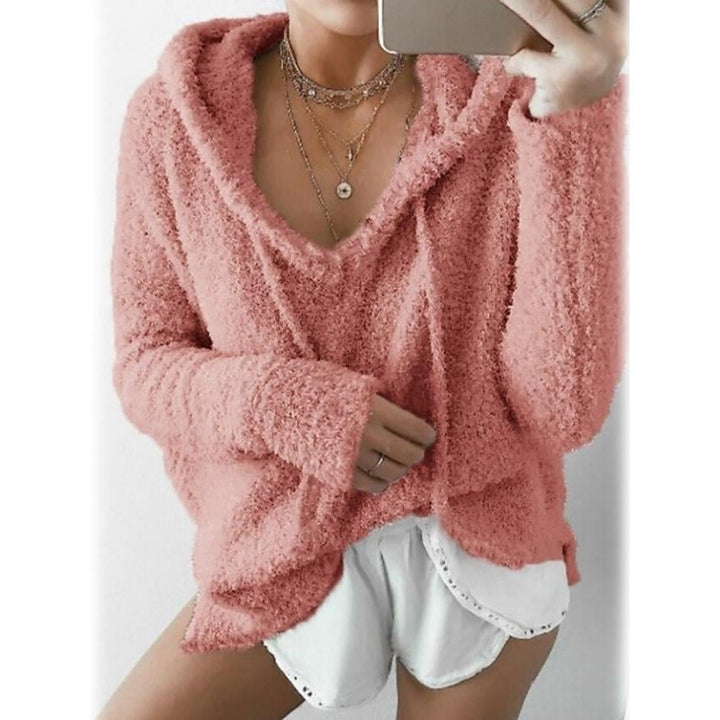 Womens Teddy Coat Plain Daily Basic Loose Hoodie Image 4