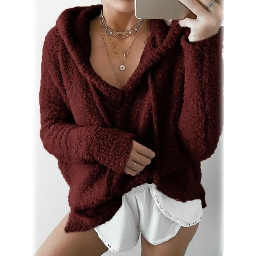 Womens Teddy Coat Plain Daily Basic Loose Hoodie Image 4