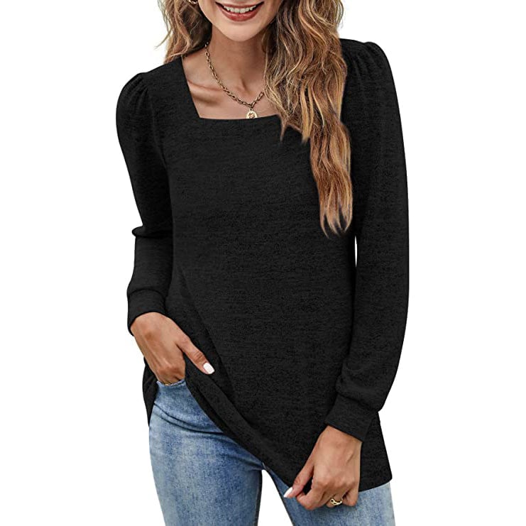 Womens Tunic Top Square Neck Puff Sleeve Image 1